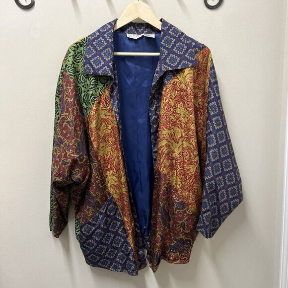 Vtg Bethany Womens Jacket M Multicolor Patchwork Silk Evening Unique Bohemian - Picture 3 of 11